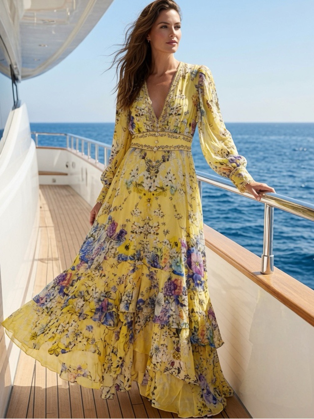 Camilla yellow Floral Midi Dress small